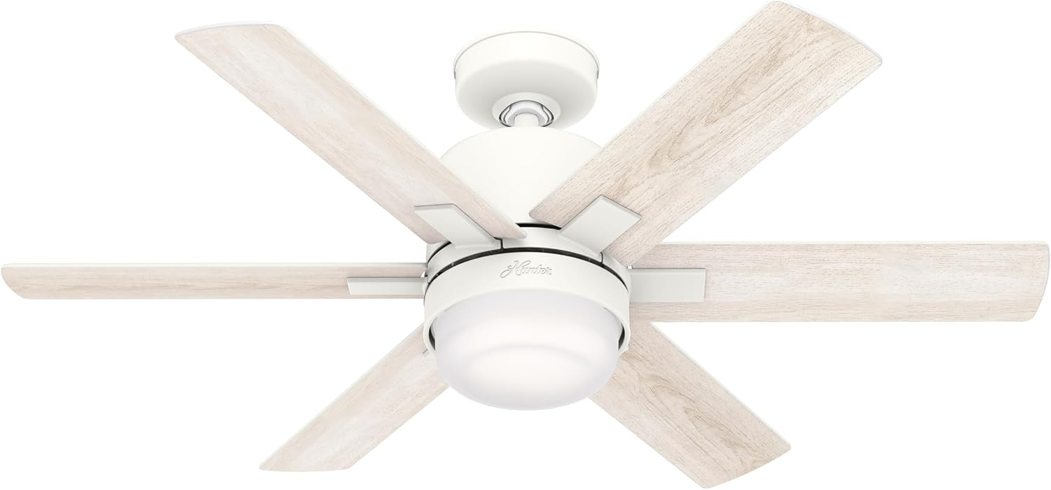 Hunter Fan 44 inch Casual Matte White Indoor Ceiling Fan with LED Light Kit, Holiday Gift for Bedroom, Living Room/Family Room, Dining Room, Kitchen, Office (Renewed)