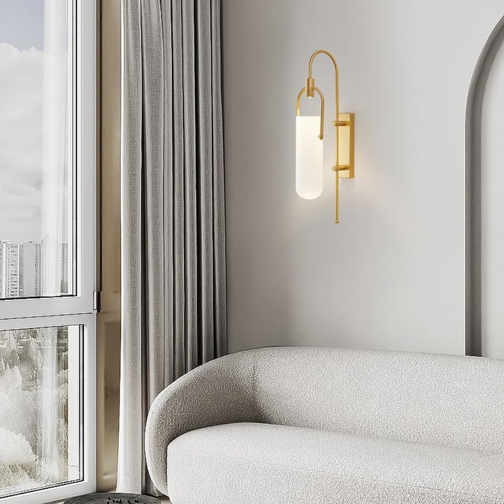 Wall Lights for Bedroom LED Wall Lamp, Cylinder Wall Sconce LED with Dome White Frosted Glass Shade, Bathroom Vanity Light, for Bedroom, Living Room, Stairs, Hallway
