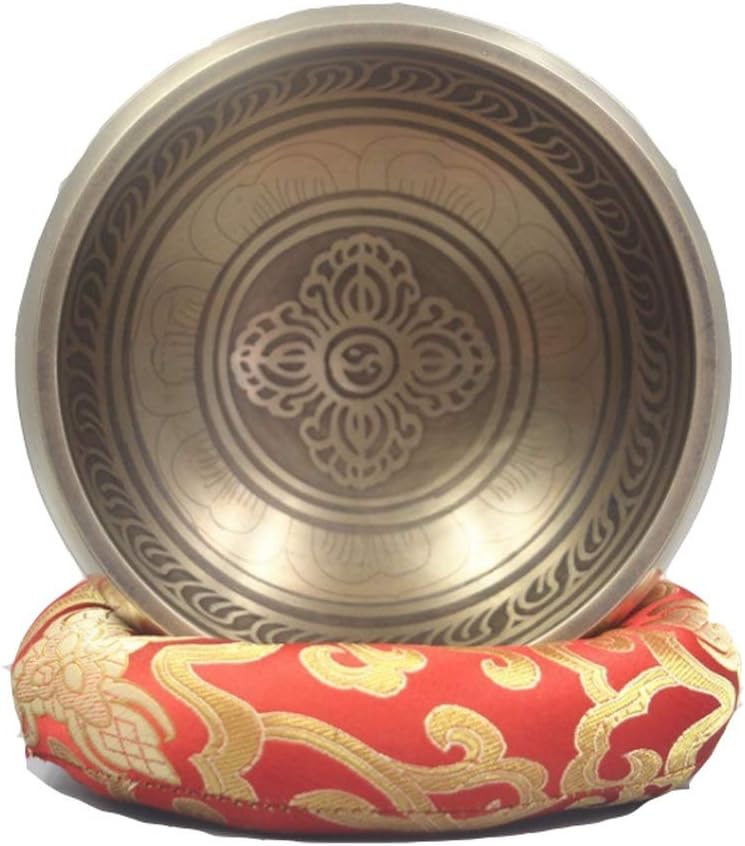 Tibetan Singing Bowl Set for, Yoga, with Silk Cushion, Wooden Mallet