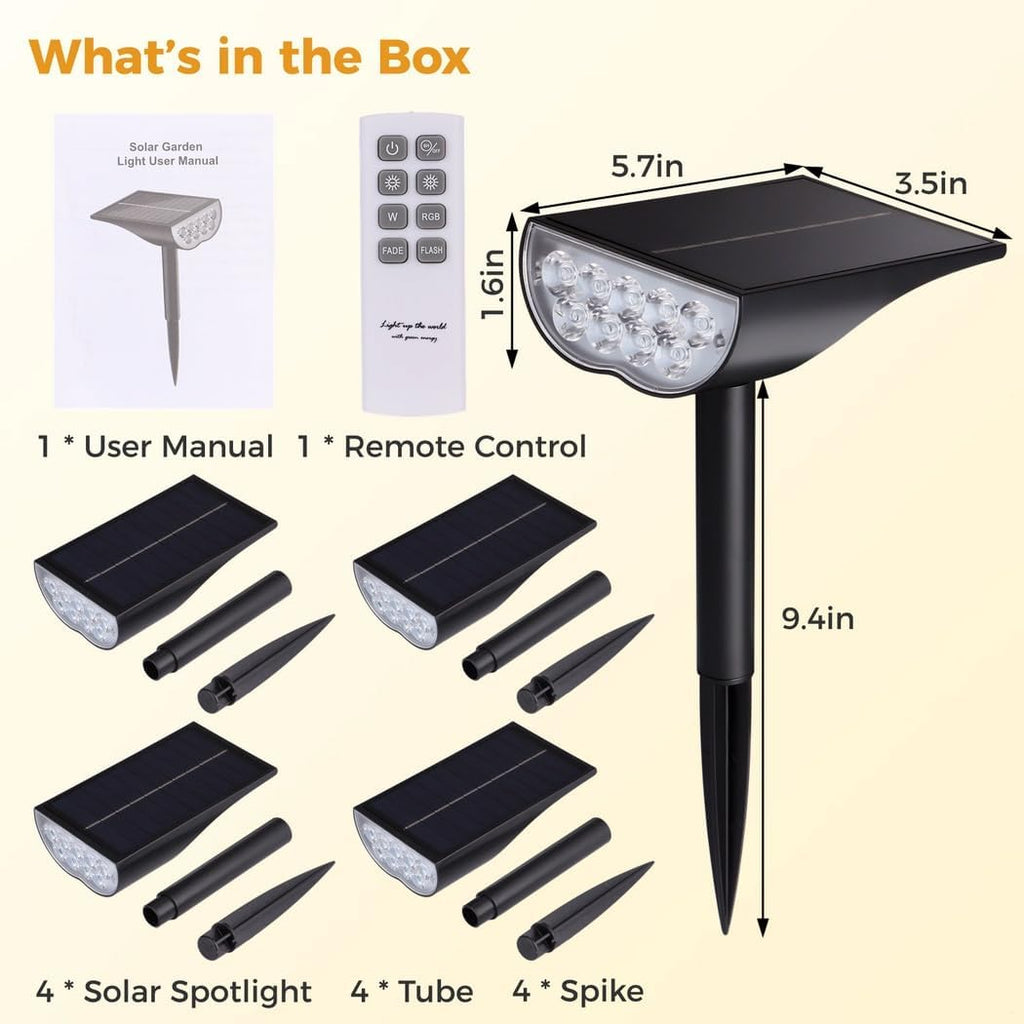 Auto Illuminating Waterproof Led Light, 4 Pcs Solar Color-Changing Spotlight, Outdoor In-Ground Patio Light with Remote Control for Yards, Parks, Lawns