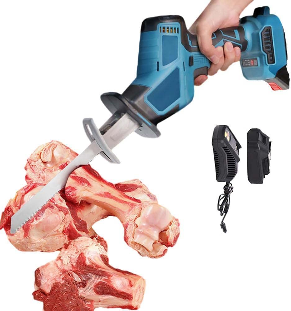 88V Electric Bone Saw, Cordless Reciprocating Meat Saws, with 1/2 Batteries + 4 Blades, 0-3000RPM, 15mm reciprocating stroke, for Wood/Metal/bone,1-Battery