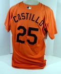 2007-08 Baltimore Orioles Victor Castillo #25 Game Used Orange Jersey BP ST 48 - Game Used MLB Jerseys