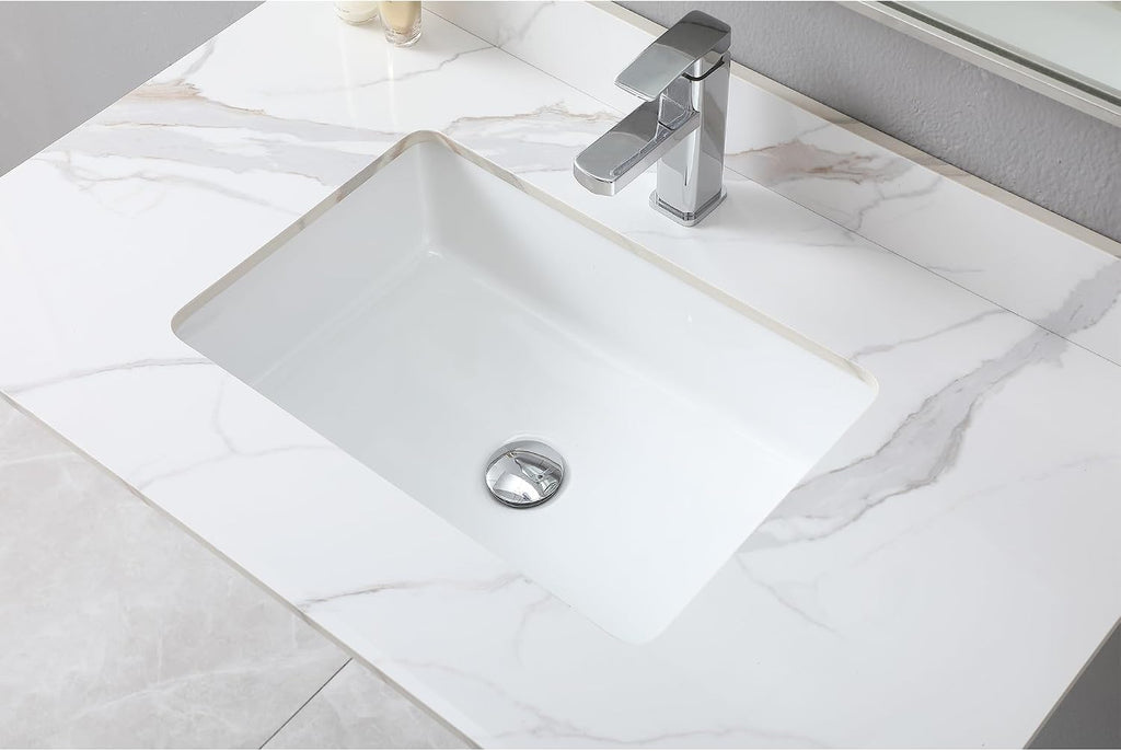 Montary 37'x 22' Bathroom Vanity Top with Undermounted Large Ceramic Sink & Backsplash, Sintered Stone Artificial Marble Vanity Sink Tops with 1 Pre-Drilled Hole, Carrara Gold