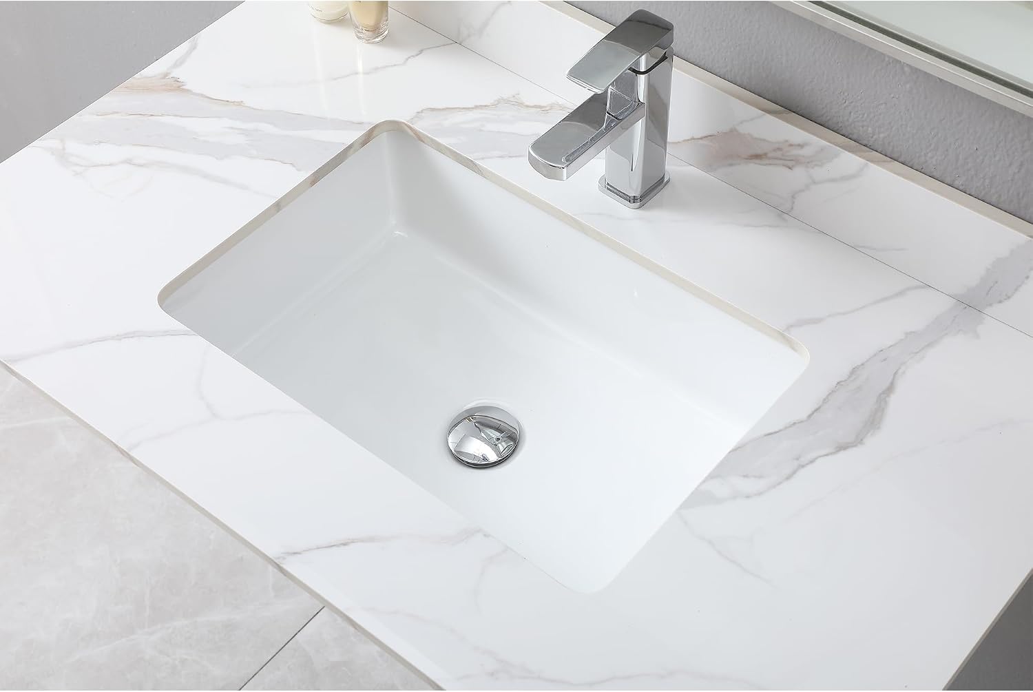 Montary 37'x 22' Bathroom Vanity Top with Undermounted Large Ceramic Sink & Backsplash, Sintered Stone Artificial Marble Vanity Sink Tops with 1 Pre-Drilled Hole, Carrara Gold