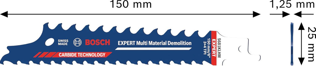 Bosch 10x Expert Multi Material Demolition S681KLHM Blade (for Wood with Metal, Construction Wood with Mortar and Nails, Length 150 mm, Professional Accessory Reciprocating Saw)