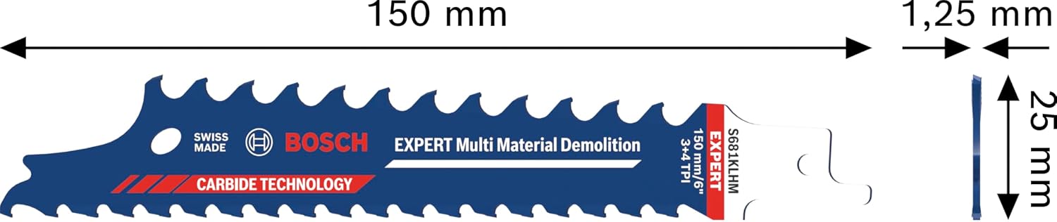 Bosch 10x Expert Multi Material Demolition S681KLHM Blade (for Wood with Metal, Construction Wood with Mortar and Nails, Length 150 mm, Professional Accessory Reciprocating Saw)