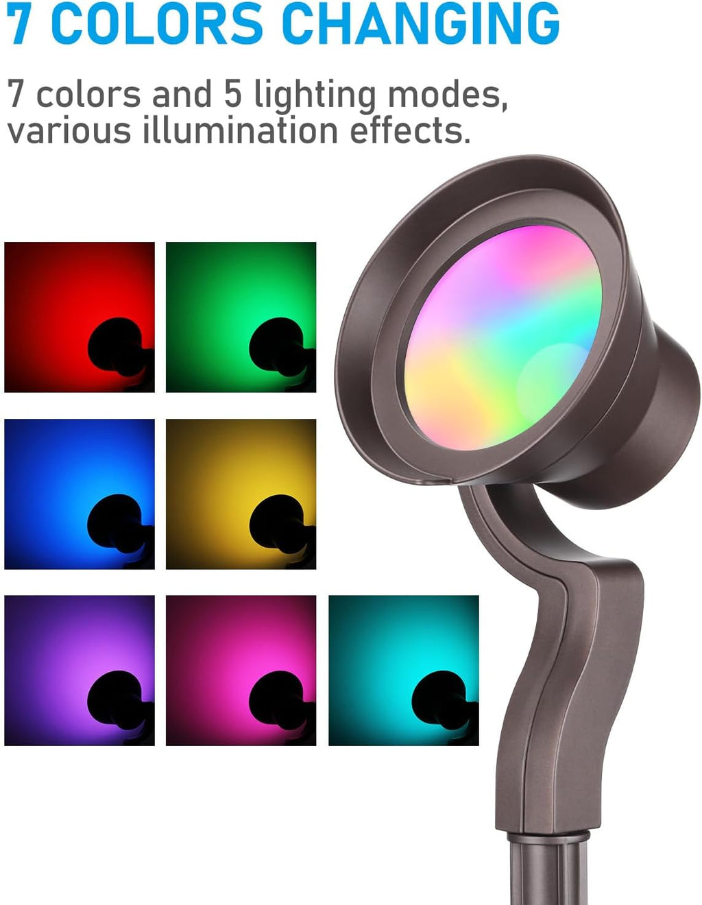 LEONLITE 8-Pack 9W RGB Low Voltage Landscape Lights, Color Changing Wall Wash Landscape Lighting Outdoor, 12-24V LED Landscape Spotlights, Uplight, ETL Listed, Aluminum, IP65 Waterproof