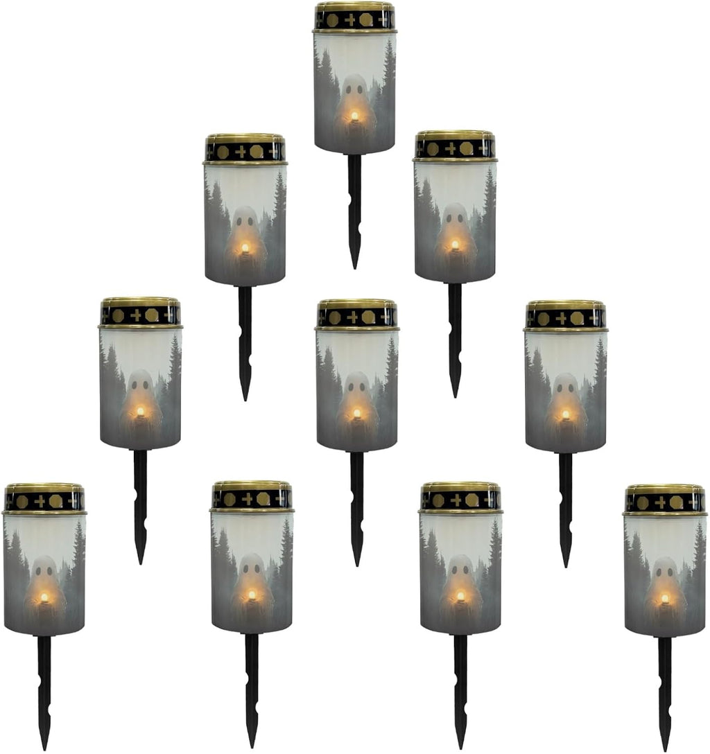 Halloween Solar Garden Lights Outdoor Waterproof Pathway Lights for Yard Patio Walkway Halloween Decoration Solar Stake Lights Outdoor Landscape Lighting-Warm White