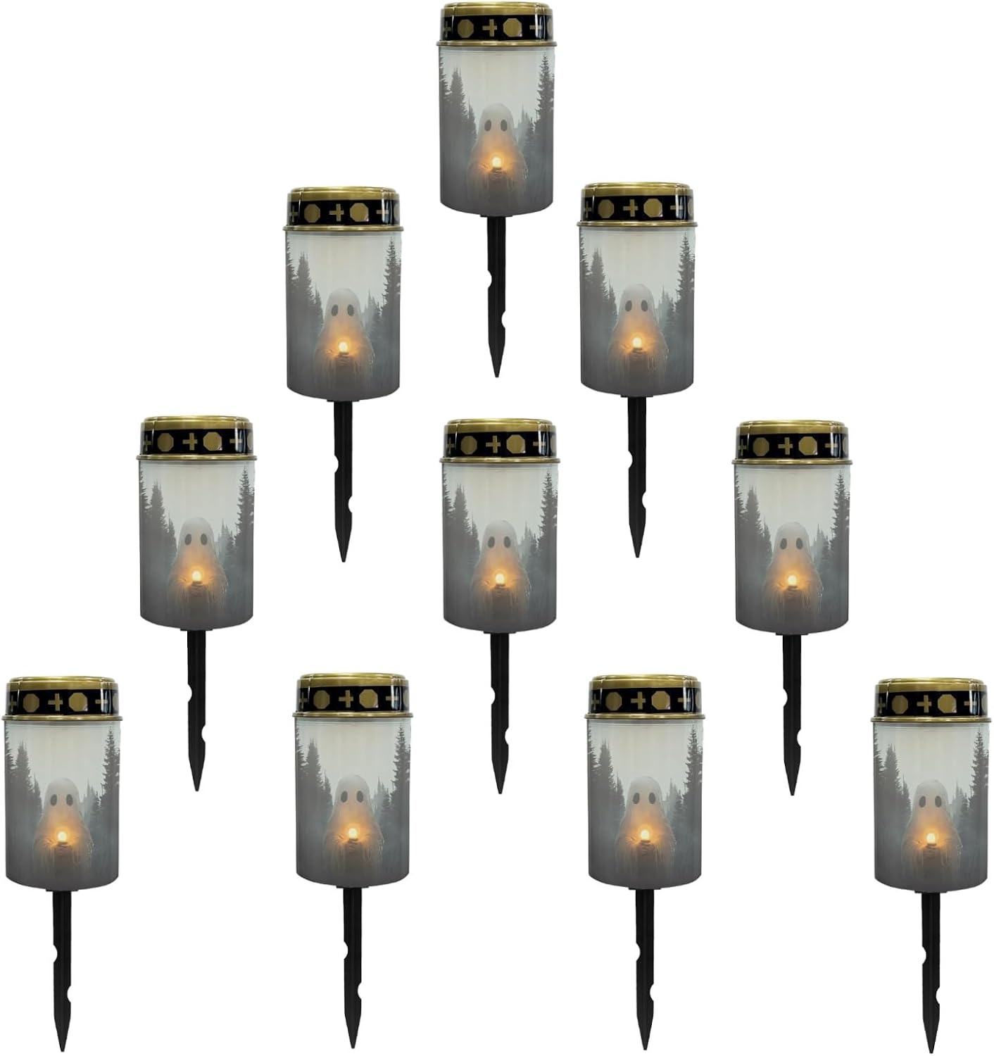 Halloween Solar Garden Lights Outdoor Waterproof Pathway Lights for Yard Patio Walkway Halloween Decoration Solar Stake Lights Outdoor Landscape Lighting-Warm White