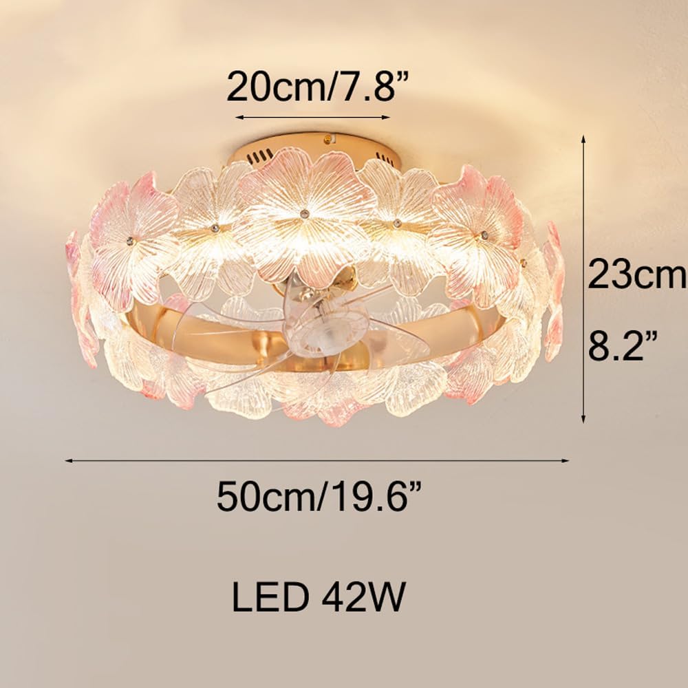 Ceiling Fan with Light Remote - 20 Reversible Dimmable LED Pink Crystal Flower Ceiling Fan for Girls Bedroom, Living Room, Nursery - 360° Rotating Kid-Friendly Design