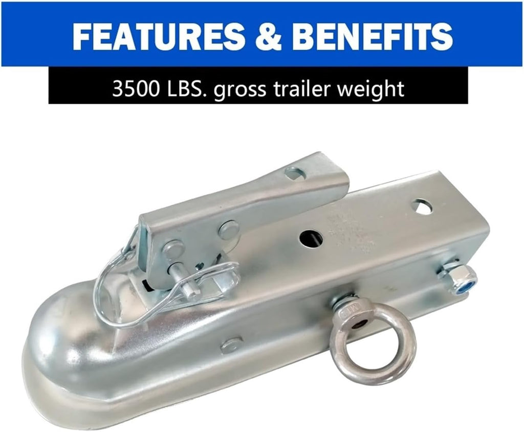 2'x 2'Straight Tongue Trailer Coupler for 2in Channel,2in Hitch Ball,3500 Lbs,Electroplated,RV Parts,Camper Caravan Accessories(Opition(1))