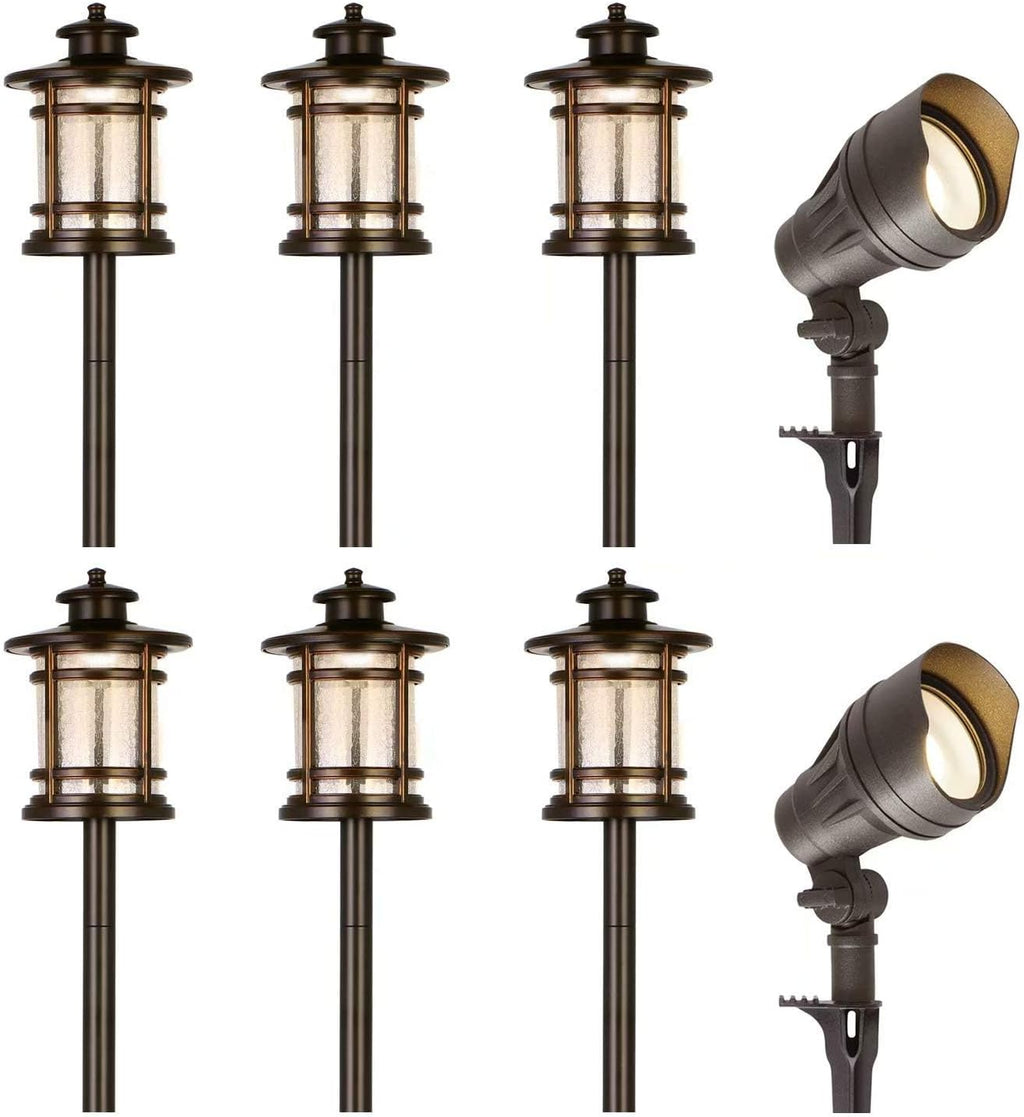 hykolity 8 Pack Low Voltage LED Landscape Kits, 12V-15V Pathway Flood Light Kits, 10W 390LM and 3.4W 155LM Wired for Outdoor Yard Lawn, Die-cast Aluminum, 50W and 30W Equivalent