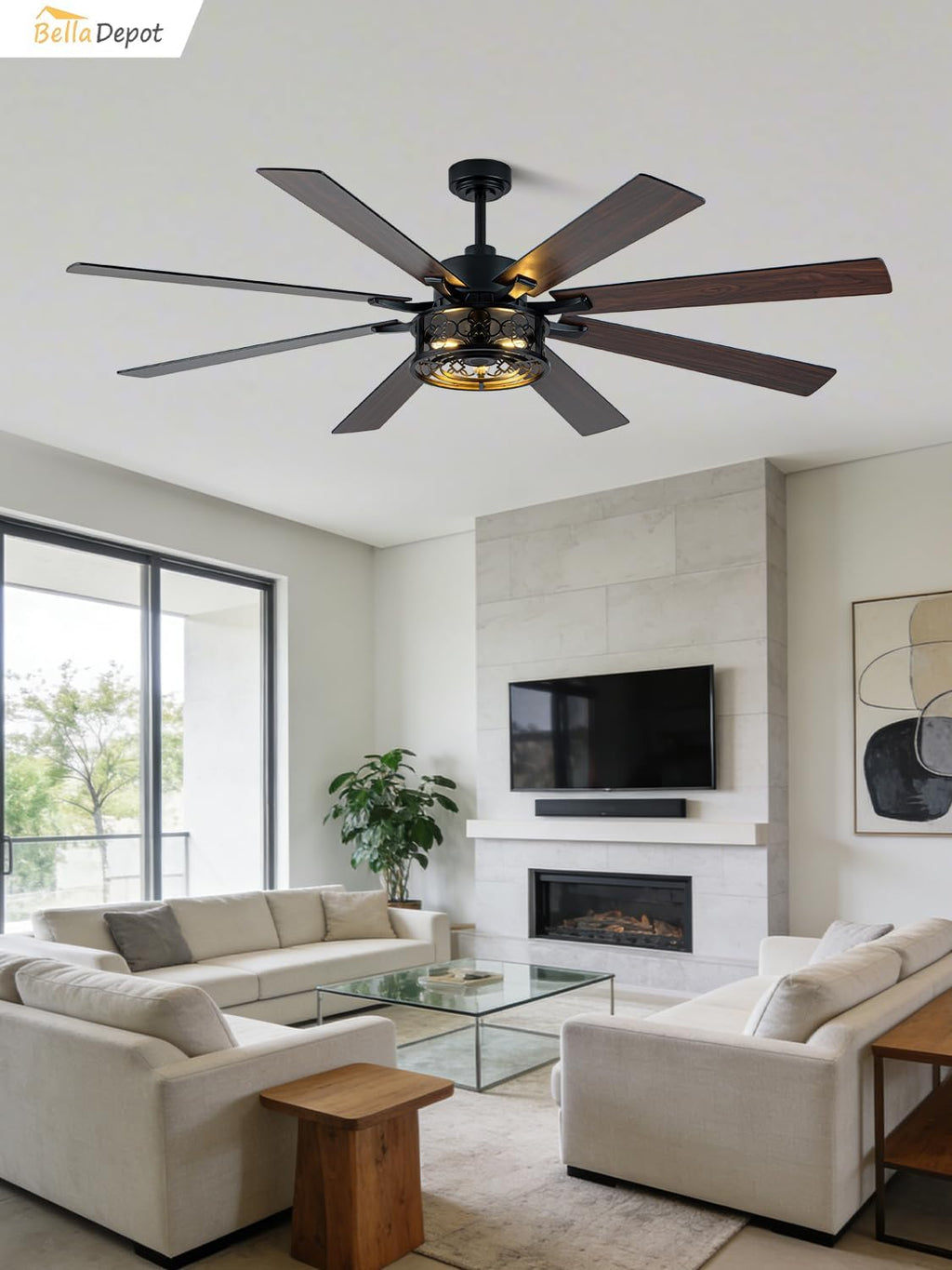 Bella Depot 72' Ceiling Fan with Light, Farmhouse Caged Chandelier Fan with Lights and Remote, Vintage Rustic Indoor Fandelier with Silent Motor for Dining Living Room Bedroom, (Bulbs not Included)