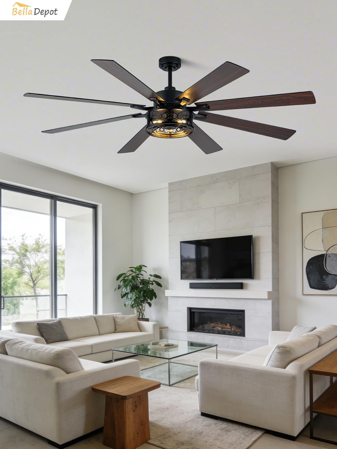 Bella Depot 72' Ceiling Fan with Light, Farmhouse Caged Chandelier Fan with Lights and Remote, Vintage Rustic Indoor Fandelier with Silent Motor for Dining Living Room Bedroom, (Bulbs not Included)