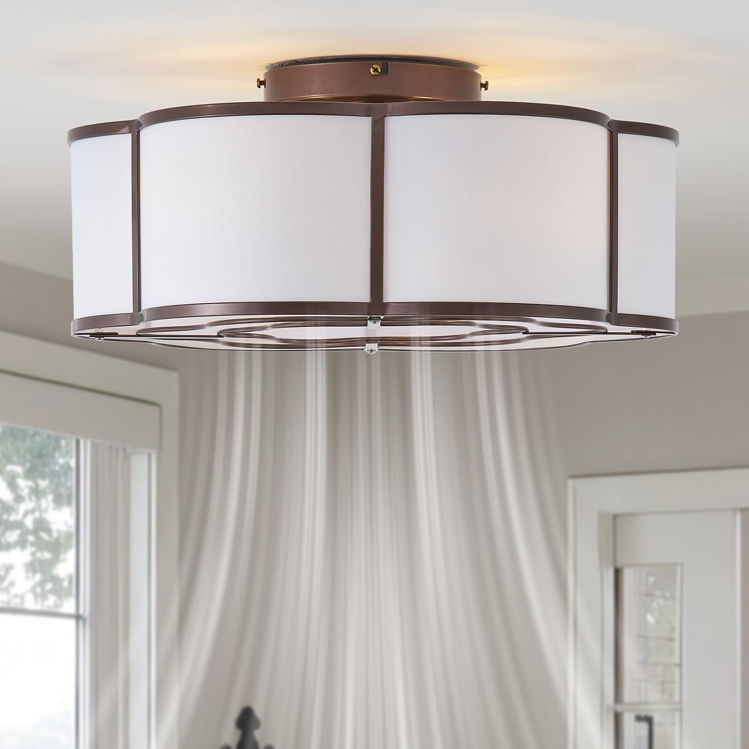 20' Farmhouse Ceiling Fan with Lights Flush Mount, Brown Enclosed Ceiling Fans with Lights Remote Control, Caged with 6 Speeds for Bedroom, Living Room, Nursery