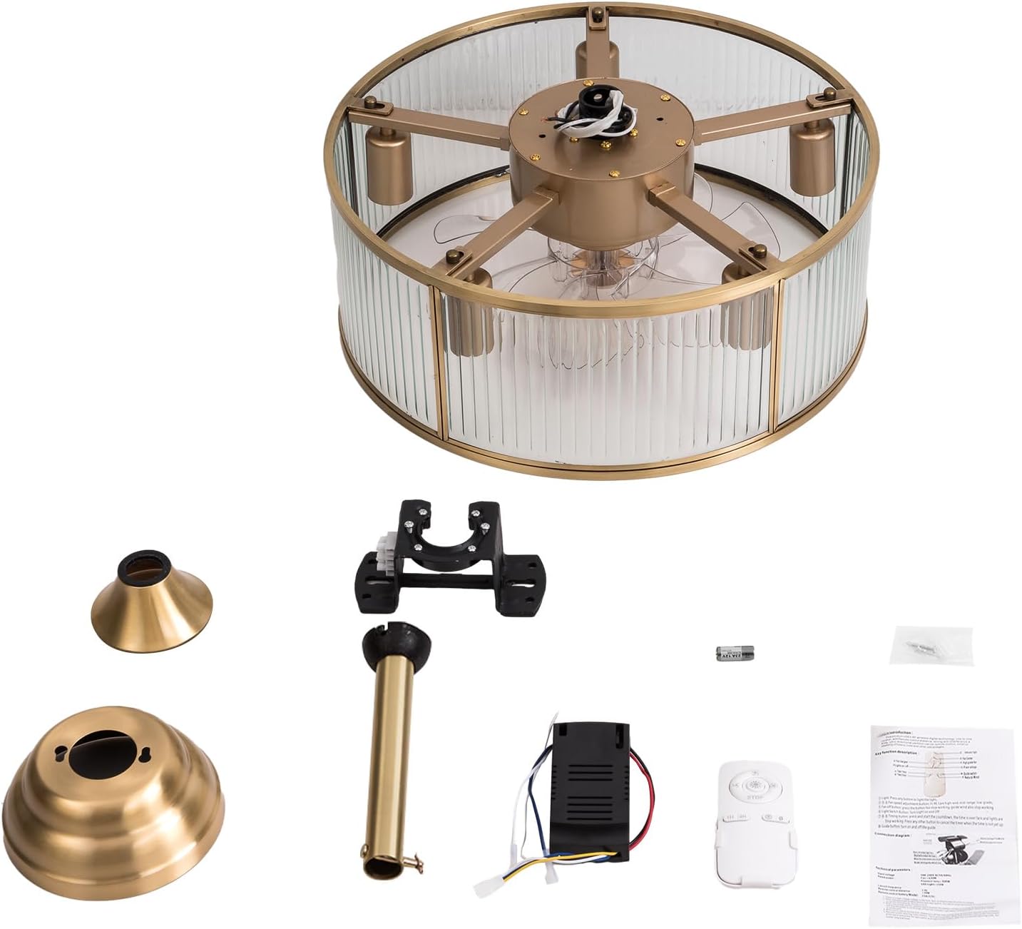 Caged Fandelier Ceiling Fan with Light, 7 Fan Blades 6 Speed Indoor Ceiling Lighting Fixture Farmhouse Rustic Ceiling Fans