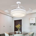 42' Retractable Ceiling Fan with Light, Modern Chandelier Ceiling Fan with Remote, Retractable Blades, 3 Color Light Dimmable Ceiling Fan and Light for Bedroom Living Room Dining Room (White)
