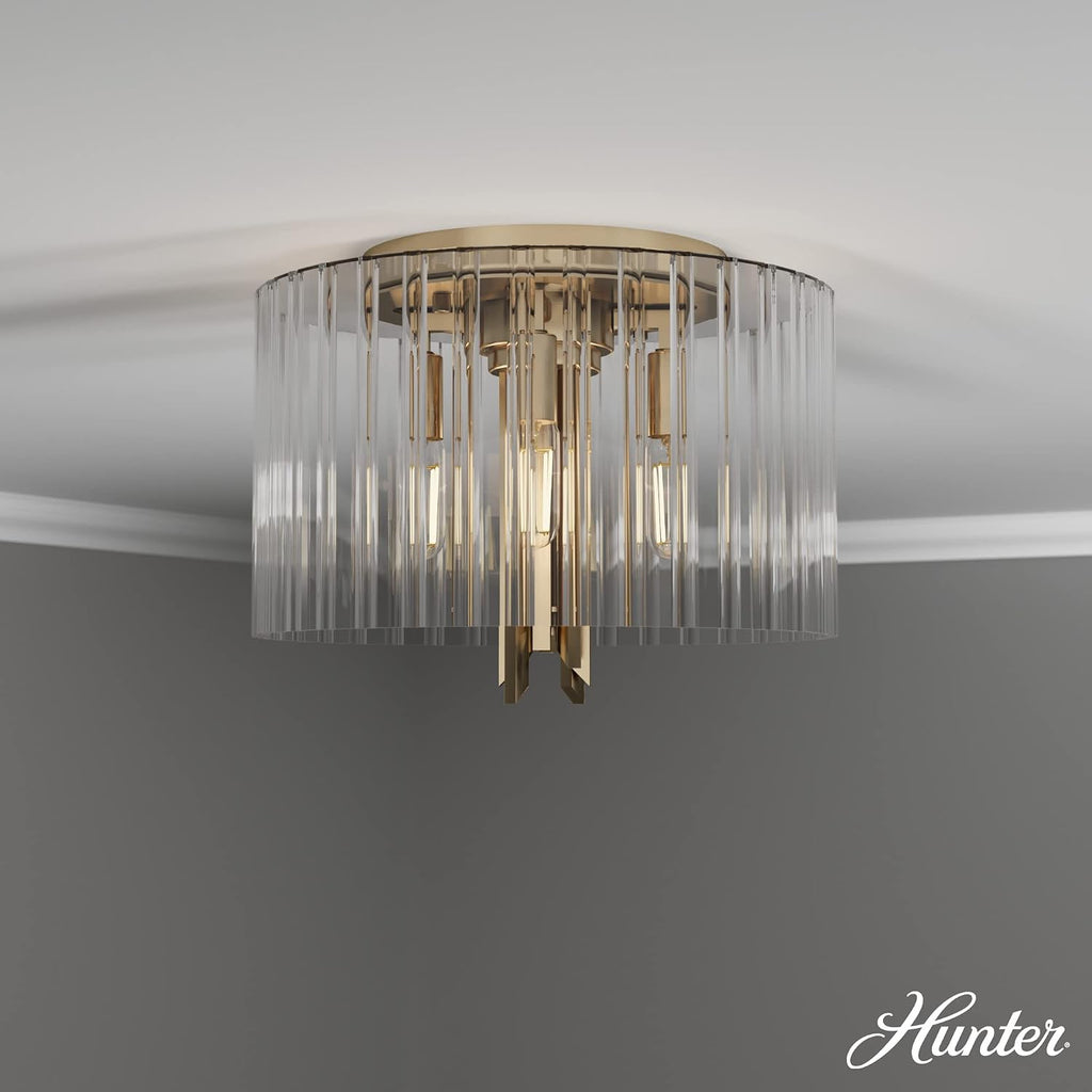 Hunter - Gatz 4-light Alturas Gold, Medium Size Flush Mount Light, Dimmable, Modern Style, Round Shaped, for Bedrooms, Kitchens, Dining, Living Rooms - 19690