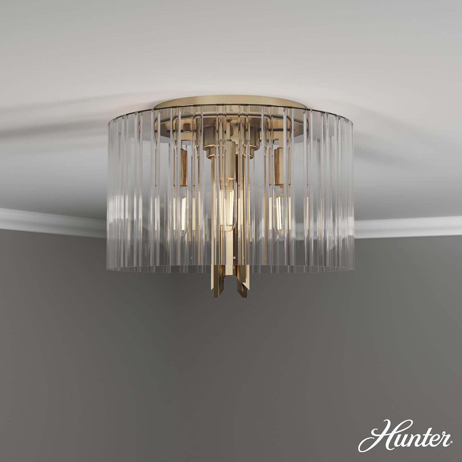 Hunter - Gatz 4-light Alturas Gold, Medium Size Flush Mount Light, Dimmable, Modern Style, Round Shaped, for Bedrooms, Kitchens, Dining, Living Rooms - 19690