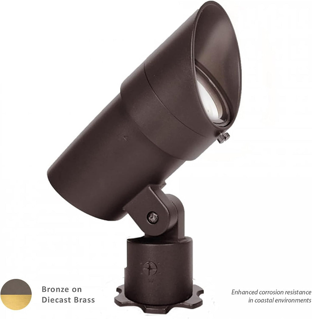 WAC Landscape Lighting, LED 120V Line Voltage Large Size Accent Light with Adjustable Beam Angle and Integral Brightness Control 3000K Warm White Built-in LED in Solid Brass Coated with Bronze