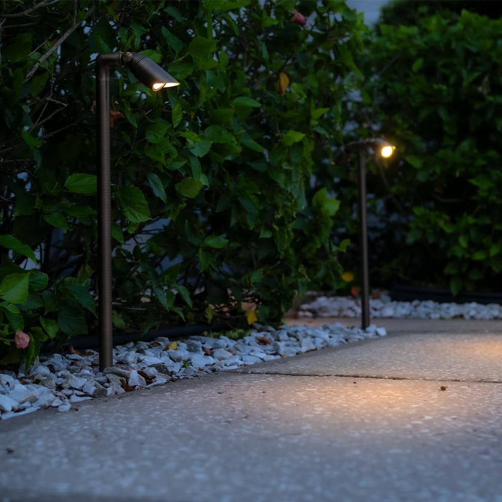 VOLT Innovator 12V Adjustable Cast Brass Path Light (Bronze) with 2W 2700K MR11 LED Bulb for Low Voltage Landscape Lighting on Outdoor Pathway, Walkway, Garden, Driveway or Patio