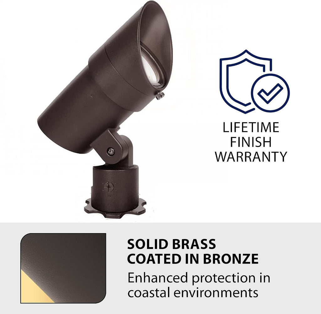 WAC Landscape Lighting, LED 120V Line Voltage Large Size Accent Light with Adjustable Beam Angle and Integral Brightness Control 3000K Warm White Built-in LED in Solid Brass Coated with Bronze