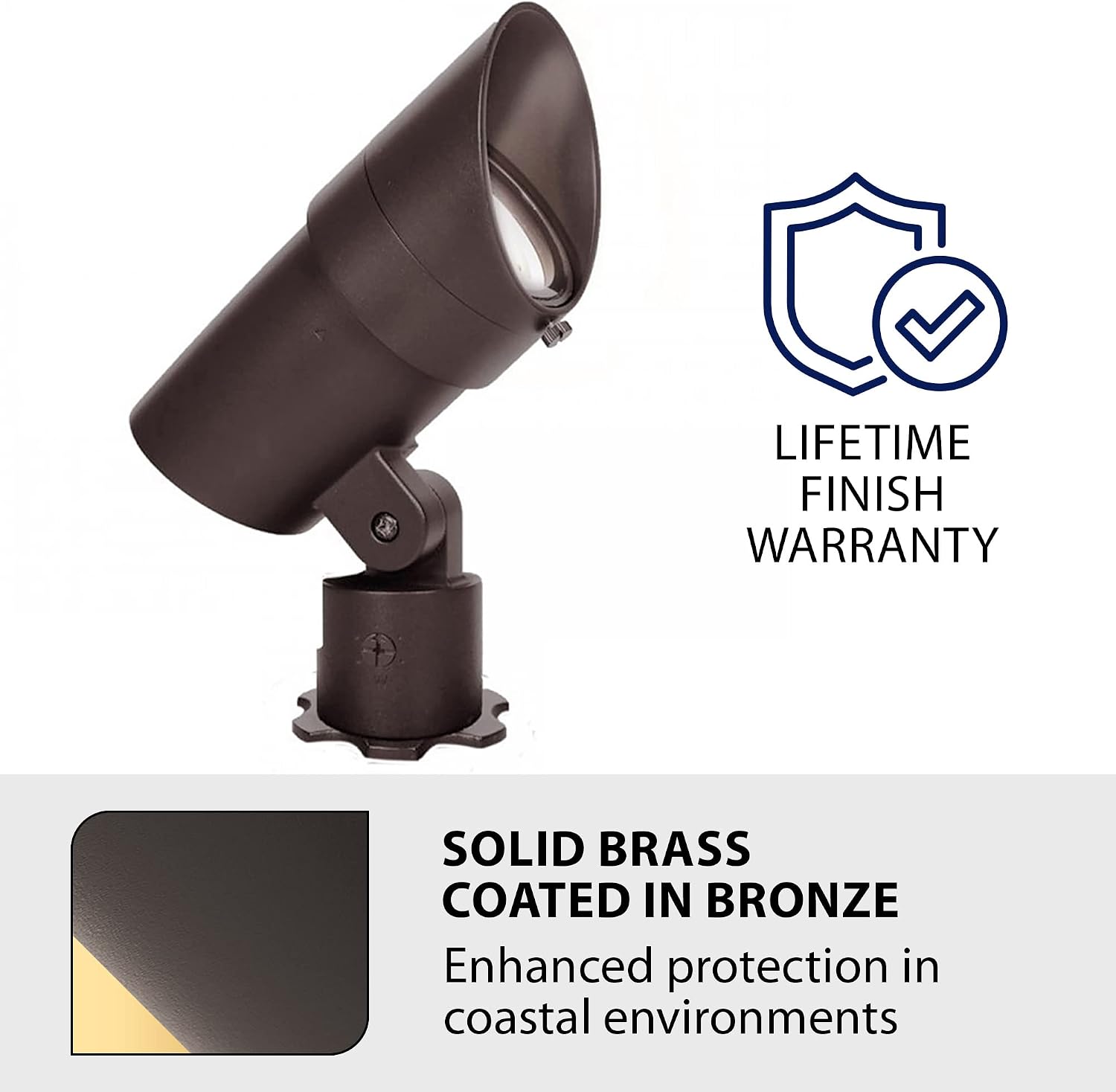 WAC Landscape Lighting, LED 120V Line Voltage Large Size Accent Light with Adjustable Beam Angle and Integral Brightness Control 3000K Warm White Built-in LED in Solid Brass Coated with Bronze