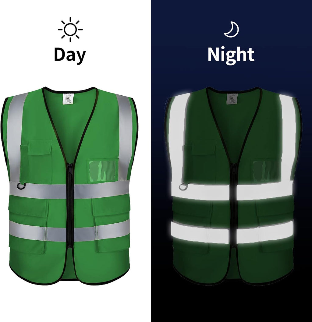 Custom Logo Safety Vest High Visibility Reflective Vest Class 2 Standard with Pockets and Zipper