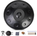 Handpan Drums In D Minor, 440hz 22inches Hand Drum Set With Backpack, Courses, Stand, Cleaning Cloth, And Two Mallets Percussion Instruments Tunable(Black,9)