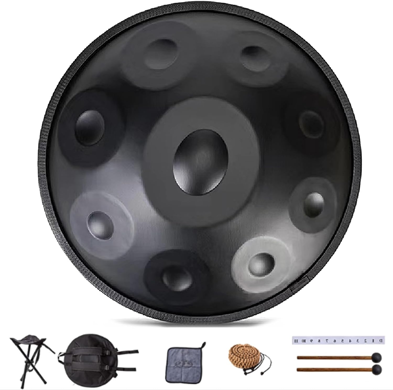 Handpan Drums In D Minor, 440hz 22inches Hand Drum Set With Backpack, Courses, Stand, Cleaning Cloth, And Two Mallets Percussion Instruments Tunable(Black,9)