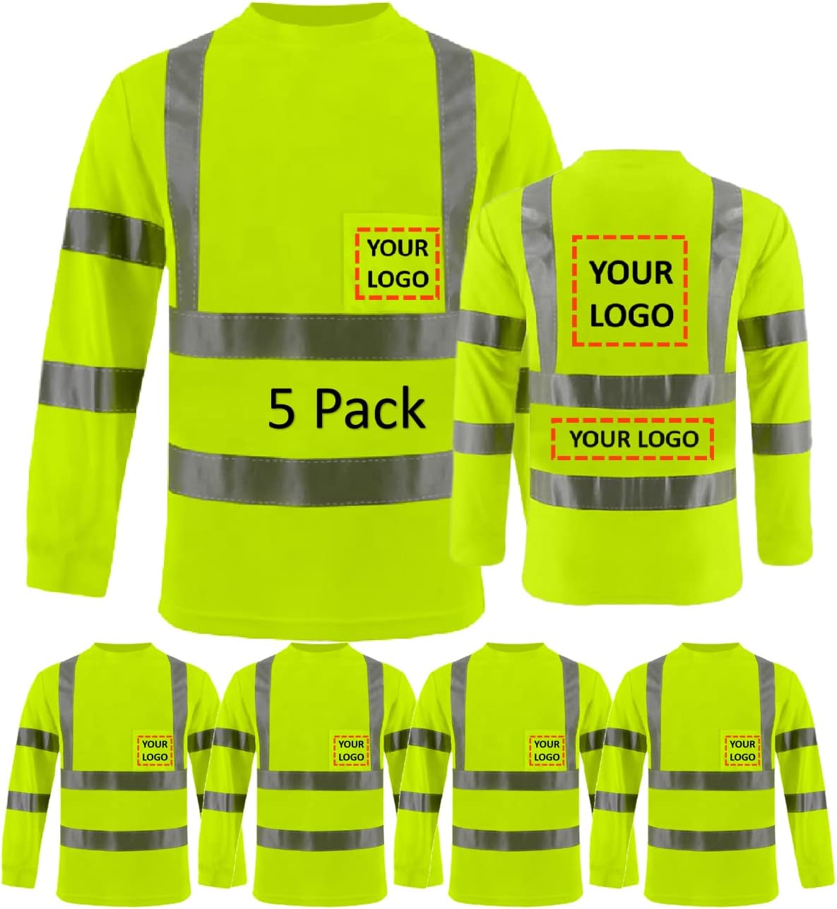 BeautyWill High Visibility Shirts Long Sleeve Class 2 Reflective Shirts ANSI with Pocket Safety Shirts for Men and Women