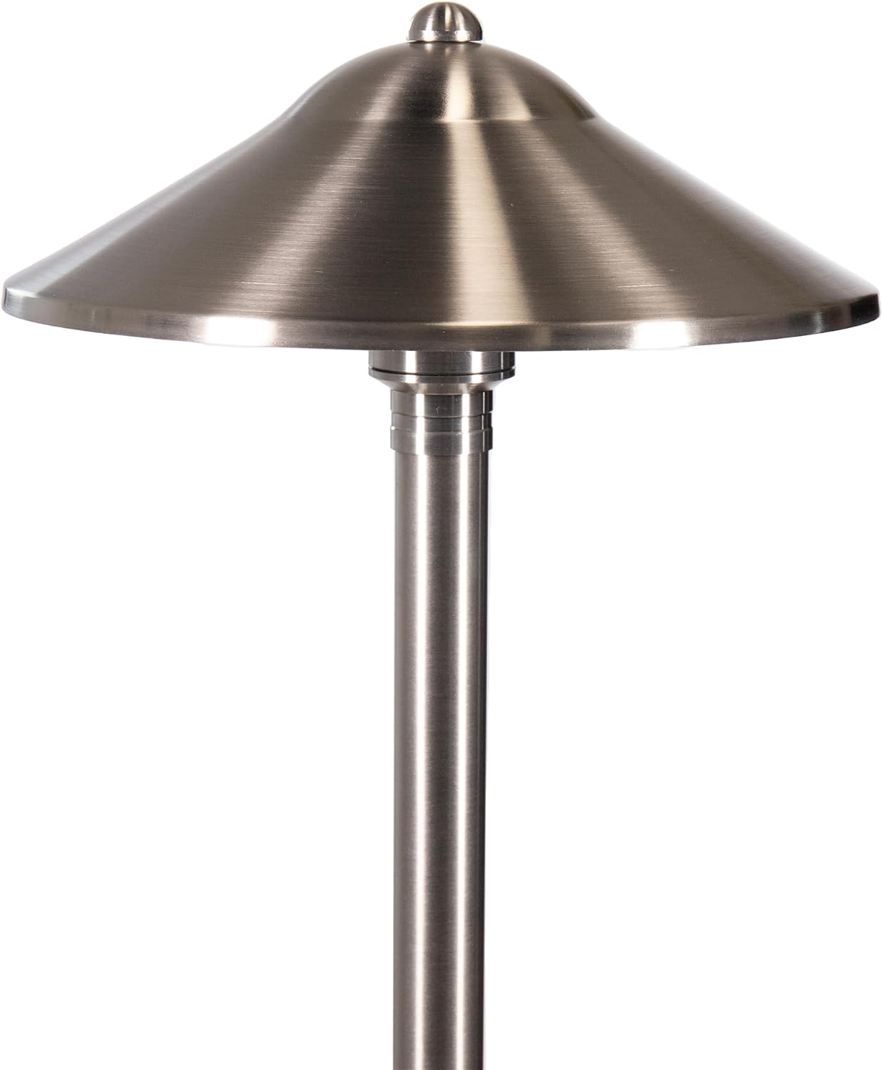 VOLT Max Spread 12V Stainless Steel Path Light (25' Tall, 9' Shade) with 3W 2700K Warm White G4 LED Bulb for Low Voltage Landscape Lighting on Outdoor Pathway, Walkway, Garden, Driveway or Patio