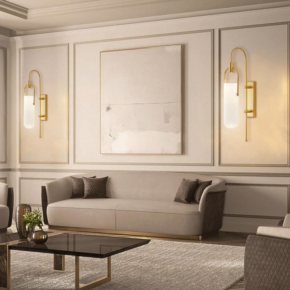 Wall Lights for Bedroom LED Wall Lamp, Cylinder Wall Sconce LED with Dome White Frosted Glass Shade, Bathroom Vanity Light, for Bedroom, Living Room, Stairs, Hallway