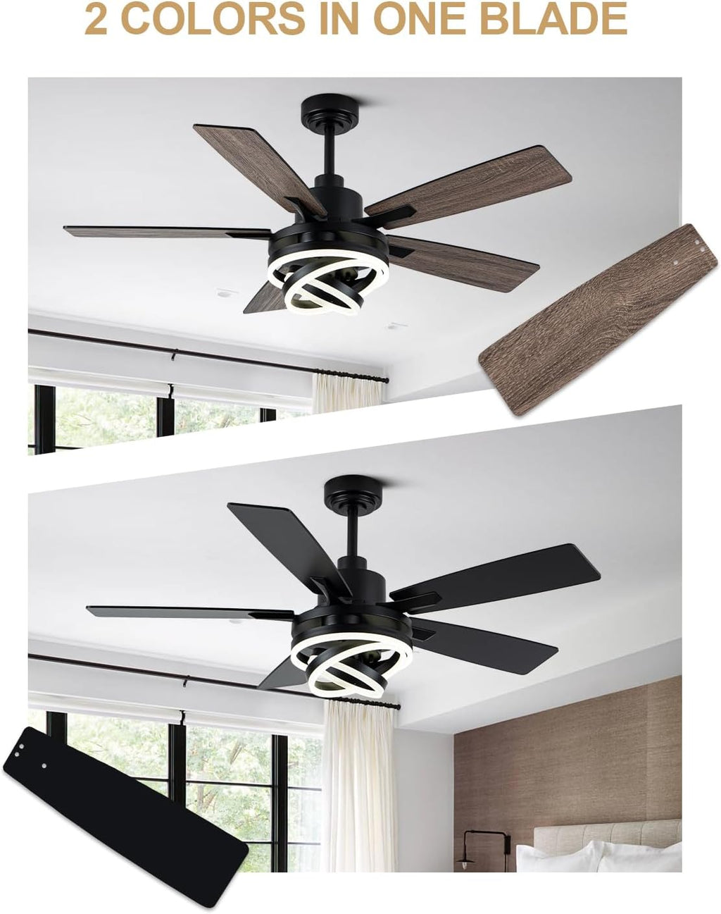 Bella Depot 52 Inch Ceiling Fans with Lights and Remote, Modern Black Chandelier Ceiling Fans DC Motor Reversible Fandelier Ceiling Fan Light for Farmhouse Indoor/Outdoor Bedroom, Living Room (Black)