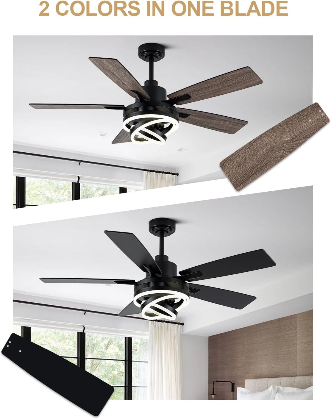 Bella Depot 52 Inch Ceiling Fans with Lights and Remote, Modern Black Chandelier Ceiling Fans DC Motor Reversible Fandelier Ceiling Fan Light for Farmhouse Indoor/Outdoor Bedroom, Living Room (Black)