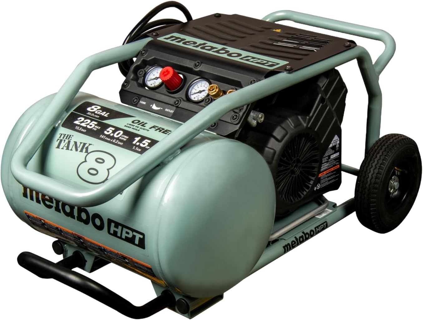 Metabo HPT Air Compressor, THE TANK, 8-Gallon Trolley Air Compressor, 225 PSI, Versatile for Use with Framing, Siding, Finish, or Roofing Nailers, Easy Mobility with Rubber Tires, EC1315S