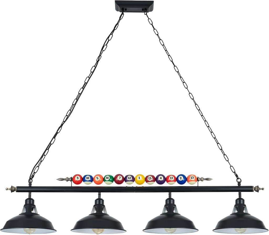 Billiard Pool Table Lights 4-Light Black Matte Metal Shades, 50'' Pool Table Lighting for 7'-8' Table, Billiard Light Suitable for Billiards Room, Snooker Table, Kitchen Island