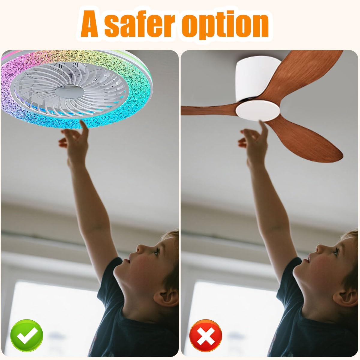 24 Inch Led Enclosed Ceiling Fans with Lights, Rgb Bladeless Modern Ceiling Fan Low Profile for Living Room (24 Inch)