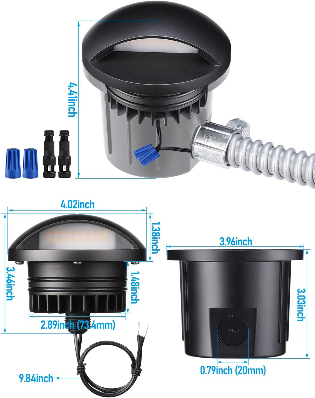 LEONLITE 5W Well Lights Landscape LED, Low Voltage Inground Light Outdoor, Round Top, 1800K/2700K/3000K/4000K/5000K Adjustable, Aluminum, ETL Listed, IP67 Waterproof, 12VAC/DC, CRI90, Black, Pack of 6
