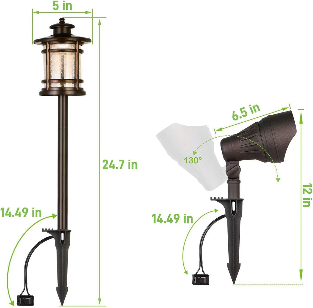 hykolity 8 Pack Low Voltage LED Landscape Kits, 12V-15V Pathway Flood Light Kits, 10W 390LM and 3.4W 155LM Wired for Outdoor Yard Lawn, Die-cast Aluminum, 50W and 30W Equivalent