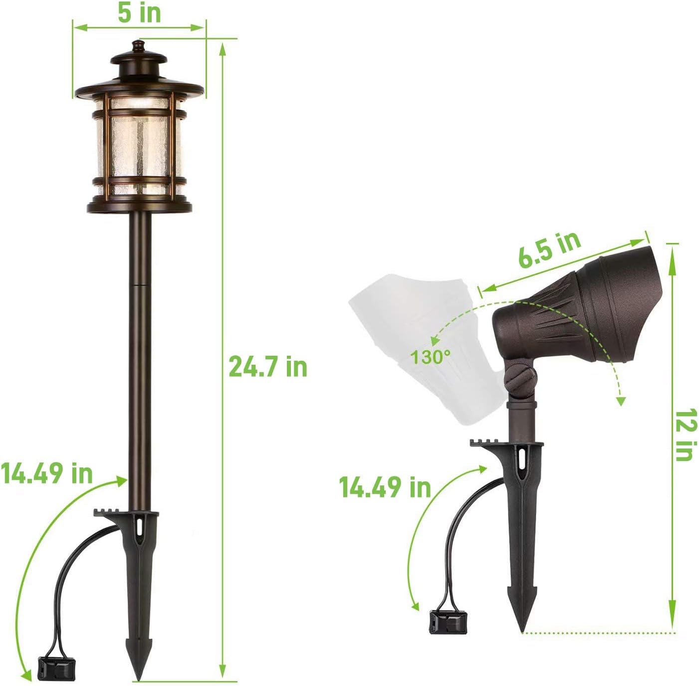 hykolity 8 Pack Low Voltage LED Landscape Kits, 12V-15V Pathway Flood Light Kits, 10W 390LM and 3.4W 155LM Wired for Outdoor Yard Lawn, Die-cast Aluminum, 50W and 30W Equivalent