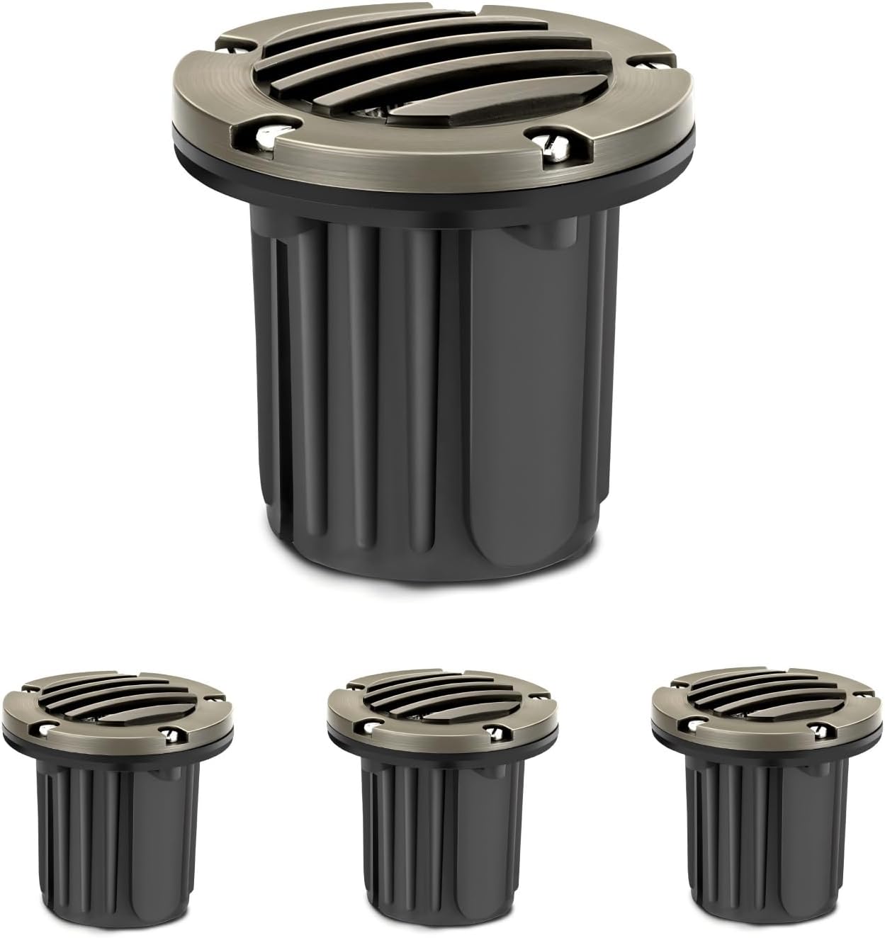 Gardencoin Brass Low Voltage Landscape Well Lights (5' Cover, 5.5' Tall), 12V LED Wired In-Ground Outdoor Up Lighting Fixture Waterproof, Adjustable Beam Direction Base, Without MR16 Bulb (4 Pack)