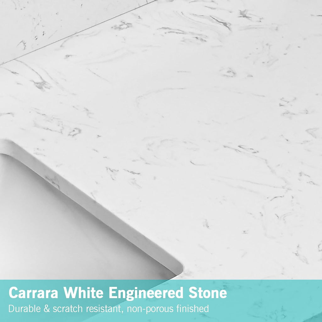 42'x22' Engineered Stone Bathroom Vanity Top with Rectangular Undermount Ceramic Middle Sink, 8 Inch Faucet Hole Spread with Backsplash Bathroom Vanity Sink Top (Cabinet Not Included)