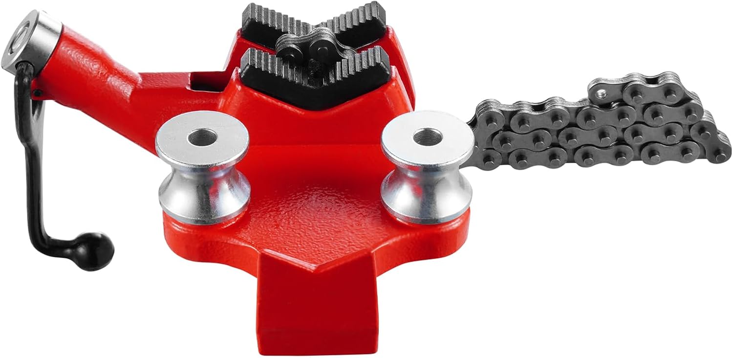 VEVOR Heavy-Duty Pipe Chain Vise, 1/8' - 5' Pipe Capacity, 26' Rugged Chain & Cast Iron Base, Hitch Mount Vise Plate Holder With Adjustable Height - Fits 2 inch x 2 inch Receiver