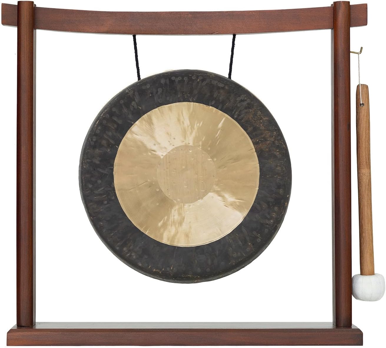 10'-12' Gongs on Woodsonic Stand - Includes Gong, Mallet, & Stand/Easy to Play Traditional Chinese Gong/Easy to Assemble Stylish Wood/Great for Small Spaces