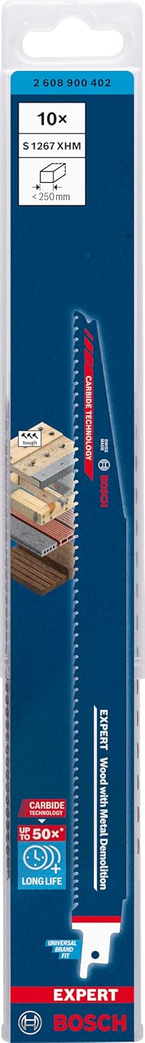 Bosch Professional 10x Expert 'Wood with Metal Demolition' S 1267 XHM Reciprocating Saw Blade (for Wood with Tough Metal, Length 300 mm, Accessories Reciprocating Saw)