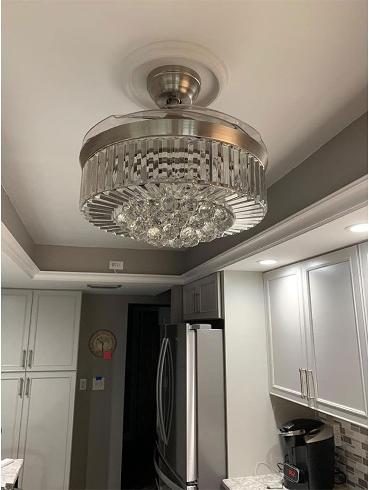 42' Crystal Fandelier Ceiling Fan with Lights,Modern Chandelier Ceiling Fan with Retractable Blades Indoor LED Lighting for Bedroom Living Room,Quiet Rustic Fan Brown