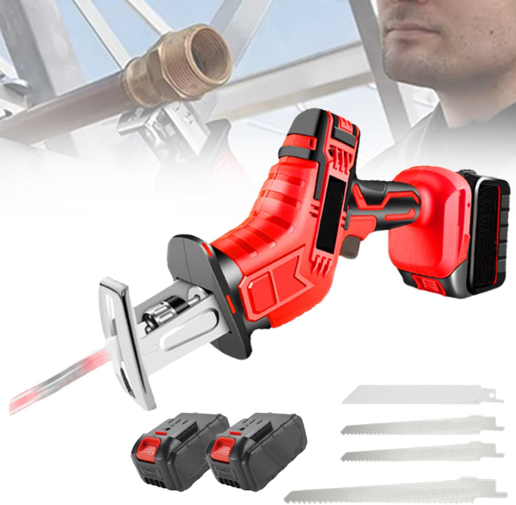 Lightweight Reciprocating Saw, Electric Meat Saw, 4 Saw Blades, 2 3000mah Battery, Built-In Safety Lock, Stroke Speed 2000/Min, Suitable for Cutting Bones and Meat