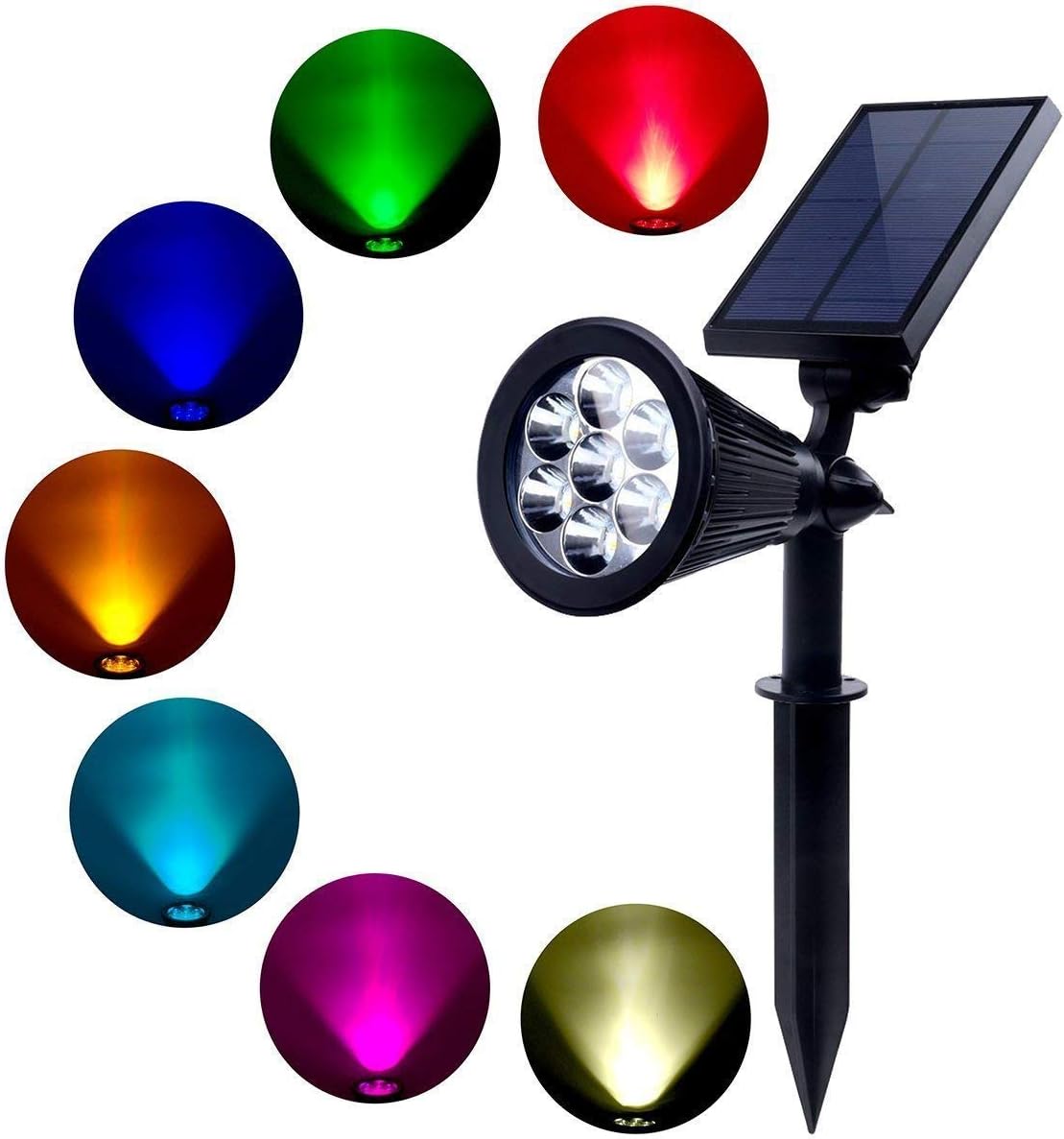 LED Color Changing Outdoor Solar Spotlight with Automatic On/Off 180° Rotatable Solar Panel Superbright Security Light Waterproof Solar for Garden Patio Porch Garage,