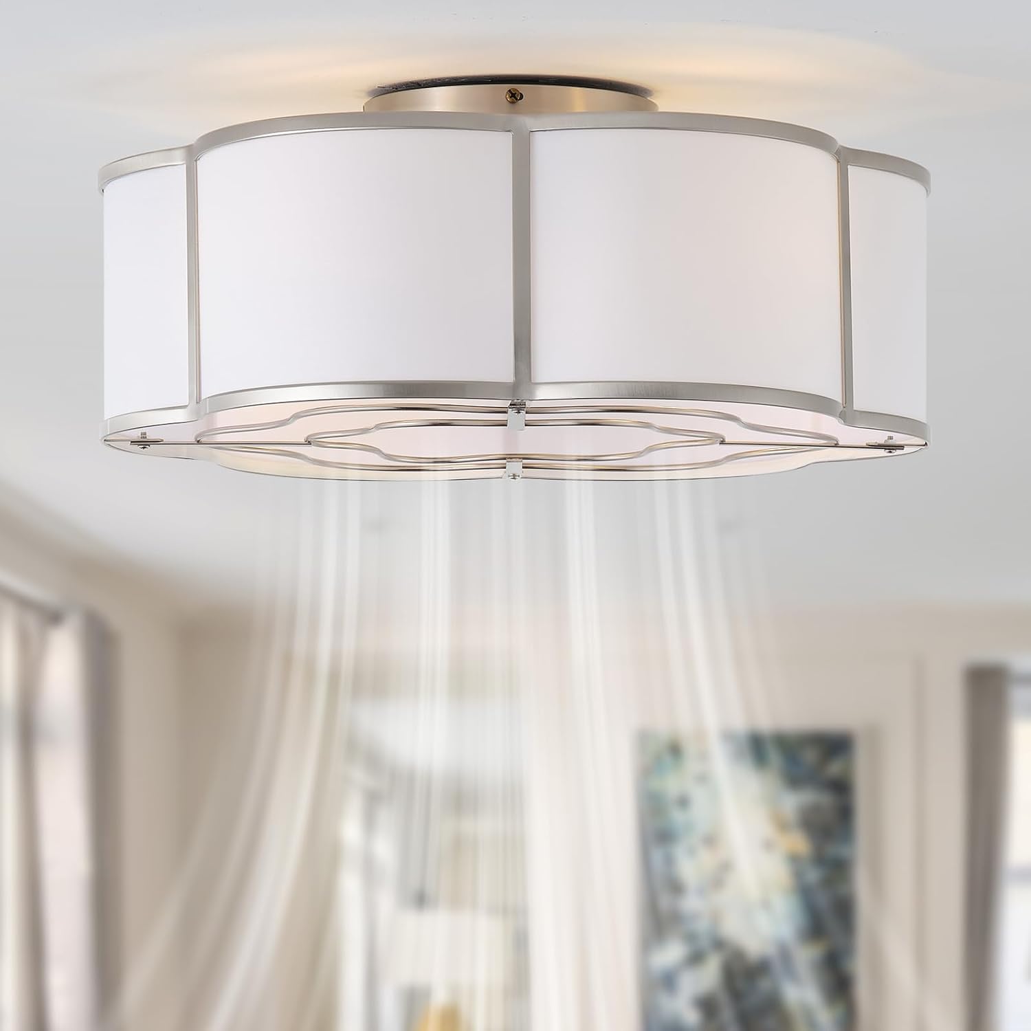 20' Boho Ceiling Fan with Lights Flush Mount, Silver Enclosed Ceiling Fans with Lights Remote Control, Caged with 6 Speeds for Bedroom, Living Room, Nursery